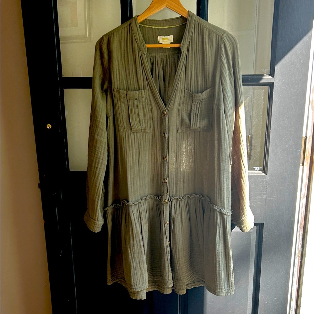 Anthropologie Maeve textured utility button front tunic dress, size 10